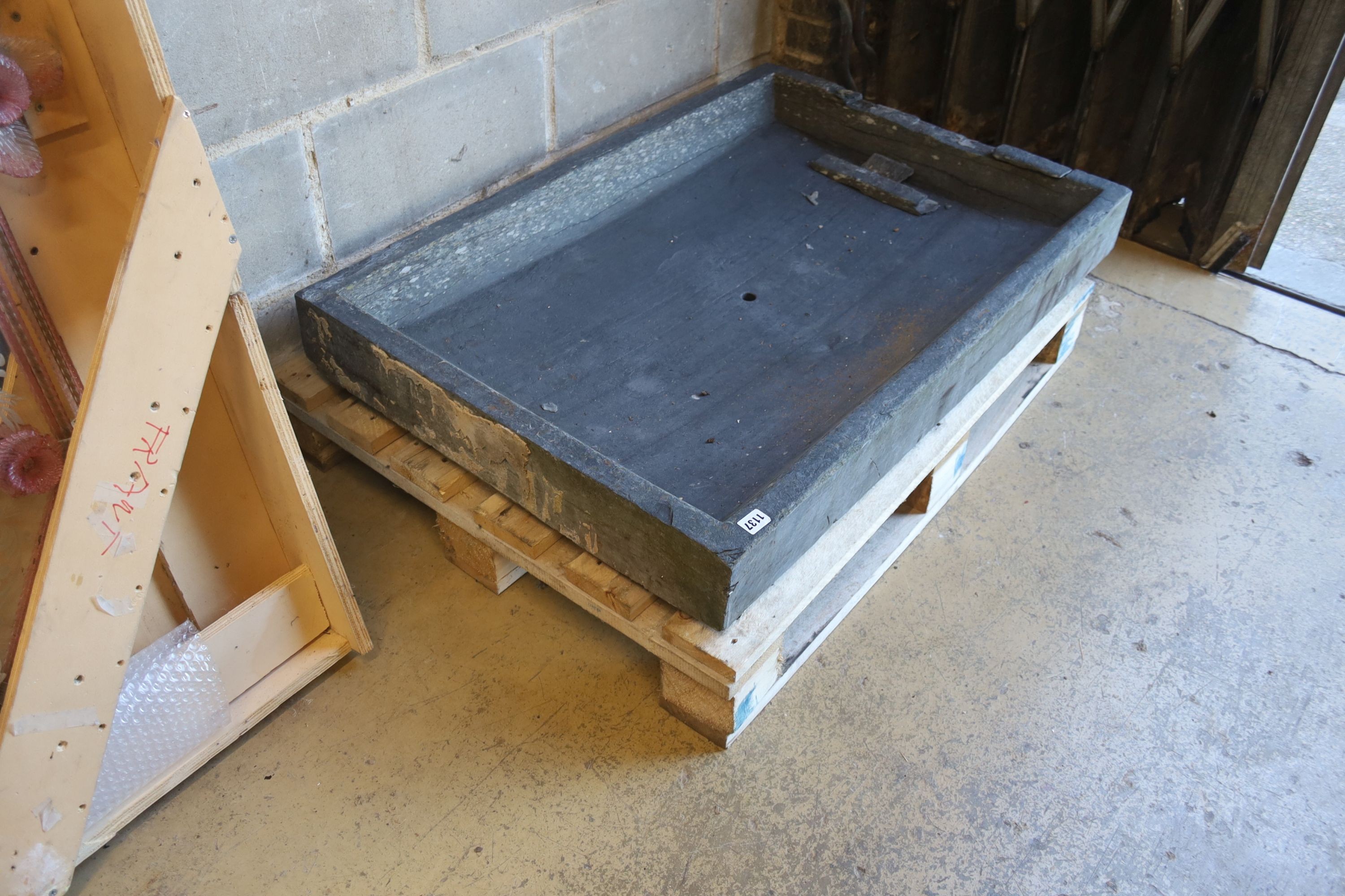 A pair of 18th century rectangular Welsh slate pig salting troughs, length 110cm, depth 69cm, height 14cm